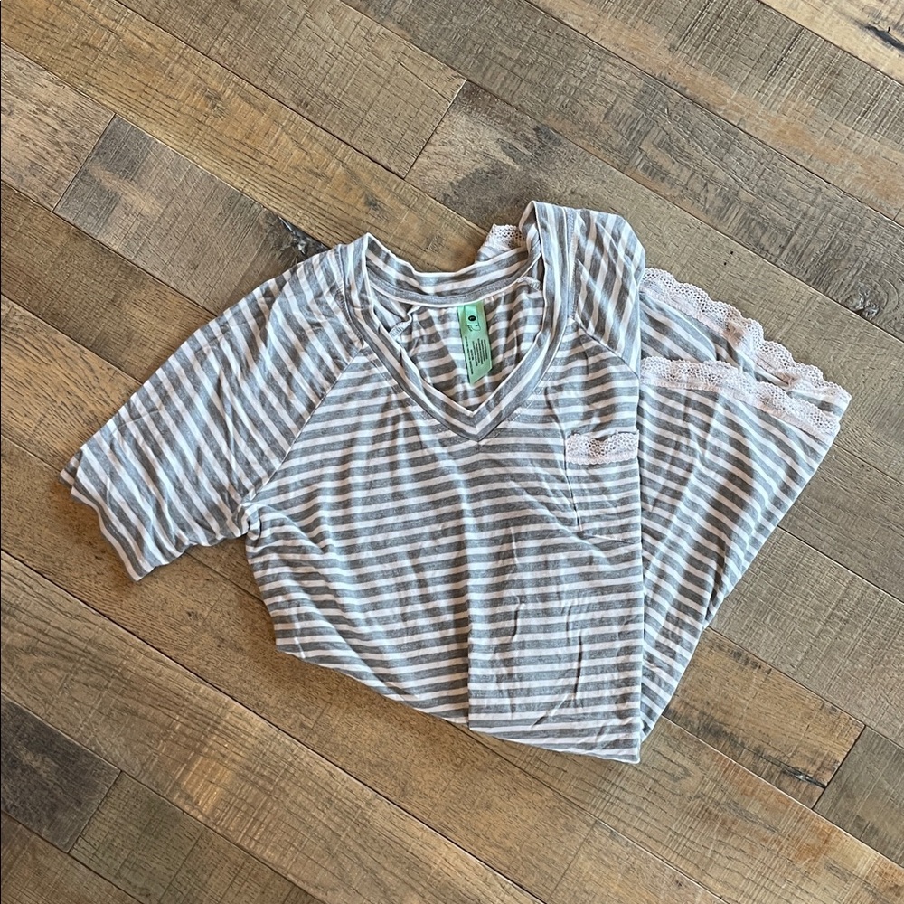 Honeydew Intimates Gray and White Striped Pajama Set